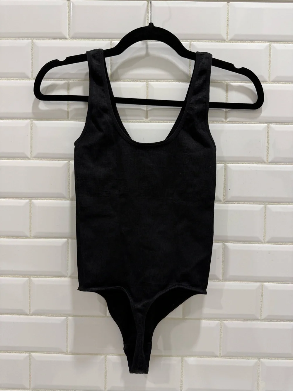 Black Ribbed Compression One-Piece Bodysuit